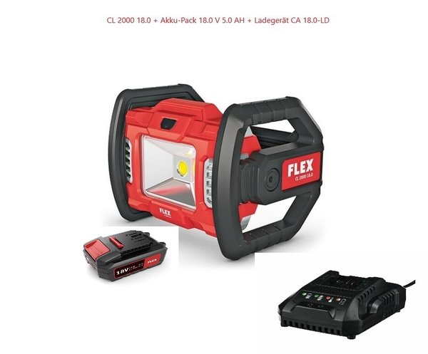 Flex Baustrahler CL 2000 18.0 + Ladegerät CA 18.0-LD + 1×Akku 18.0/5.0 #472.921LA