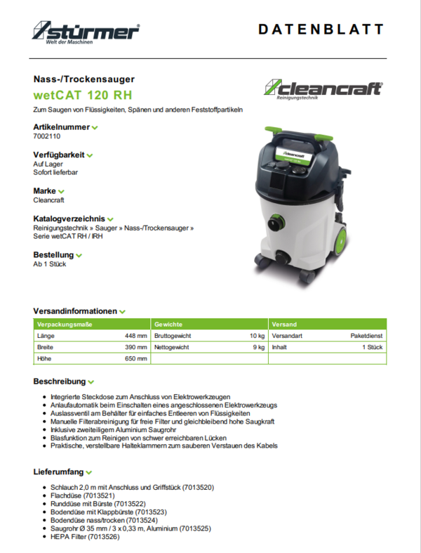 Cleancraft  Cleancraft wetCAT 120 RH 20L Nass-/Trock 20L Nass-/Trockensauger- mit STECKDOSE #7002110